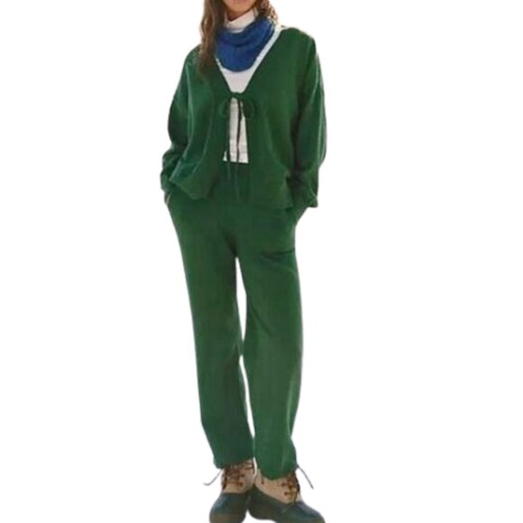 Free People FP Beach Small NWT Solar Cardigan & Wide Leg Pant Sweater Set Green - Picture 1 of 11